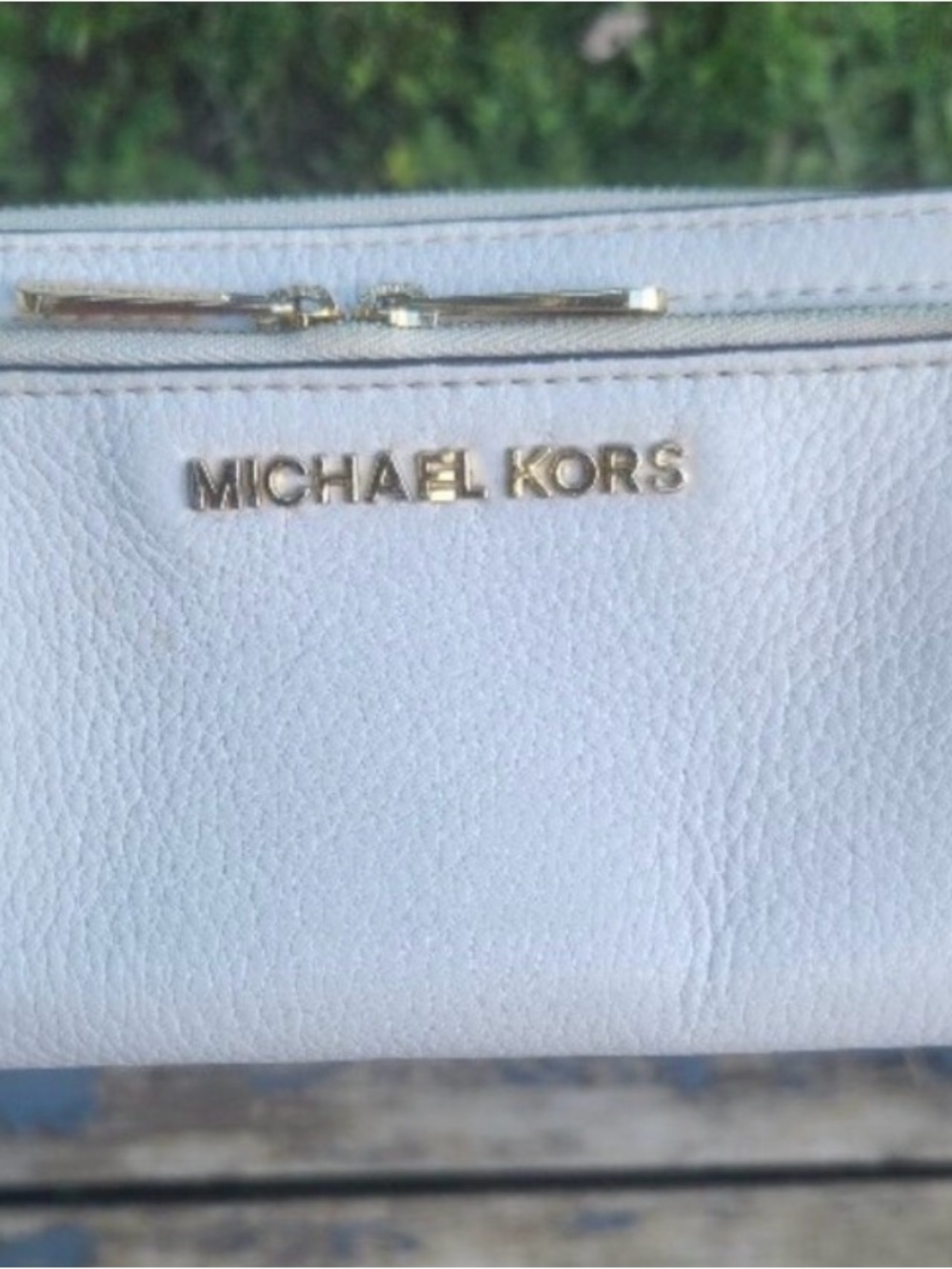 Michael Kors White Leather Wristlet with Gold Hardware